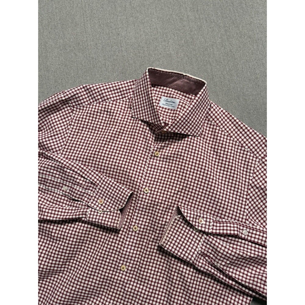 Stenstroms Shirt Mens Red White Check Plaid Fitted Twofold Cotton Dress